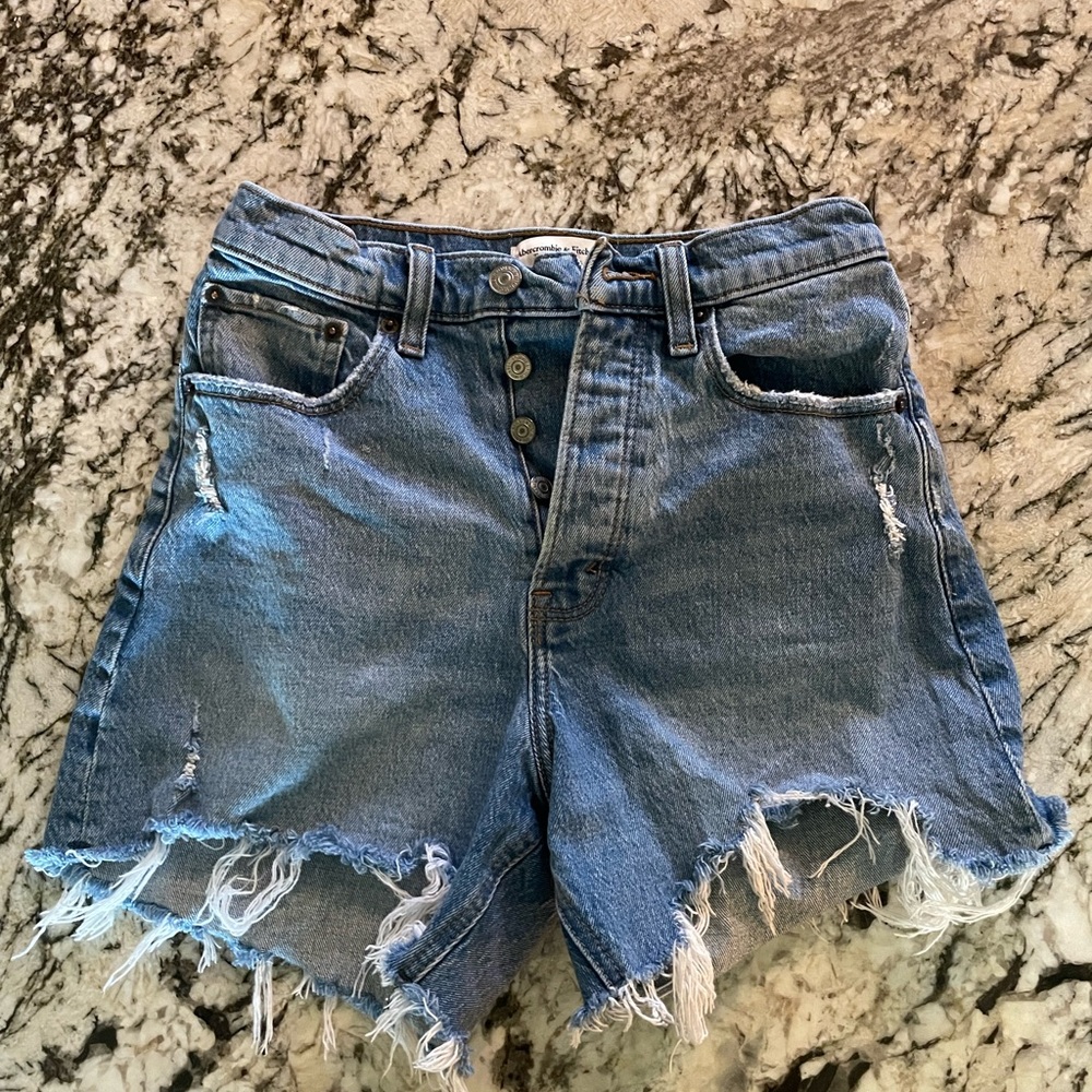 Abercrombie & Fitch Frayed Hem Jean Shorts - Blue